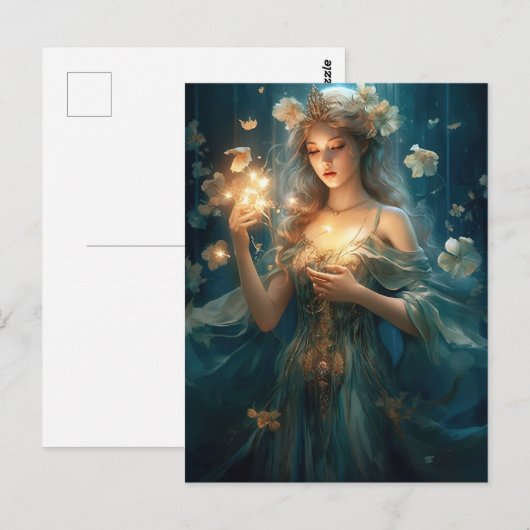 Magisch Meisje En Bloemen Fantasy Art Briefkaart (Voorkant / Achterkant)