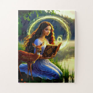 Magisch meisje met hert en boek legpuzzel