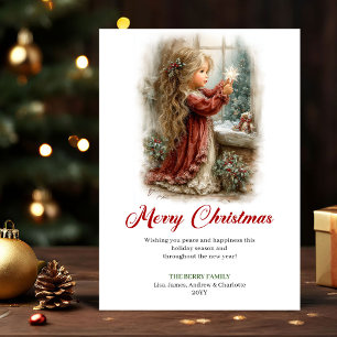 Magisch Moois Klein Meisje Kerst Scene Vakantie Feestdagenkaart