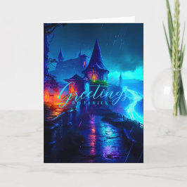 Magisch Neon Fantasie Kasteel Cyberpunk Nacht Kaart