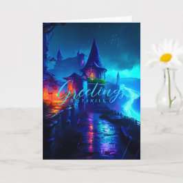 Magisch Neon Fantasie Kasteel Cyberpunk Nacht Kaart