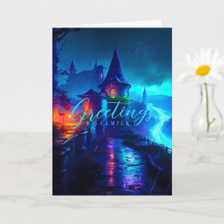 Magisch Neon Fantasie Kasteel Cyberpunk Nacht Kaart