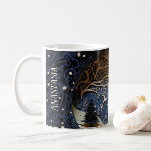 Magisch nostalgisch winterbos koffiemok (Met donut)