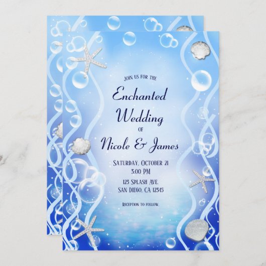 Magisch onder het Zee Blue Fade Beach bruiloft Kaart (Voorkant / Achterkant)