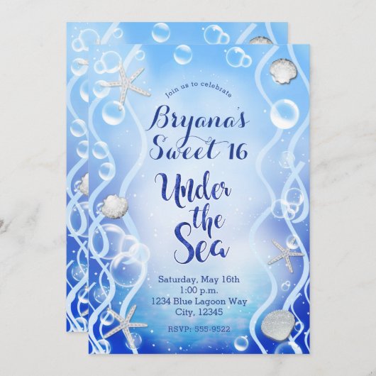 Magisch onder het Zee Blue Fade Sweet 16 Birthday Kaart (Voorkant / Achterkant)