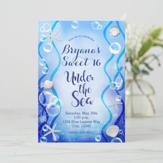 Magisch onder het Zee Blue Fade Sweet 16 Birthday Kaart (Staand voorkant)