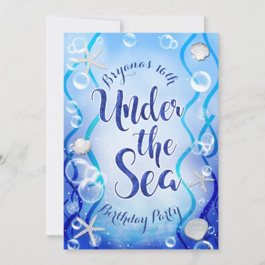 Magisch onder het Zee Blue Fade Sweet 16 Birthday Kaart (Achterkant)