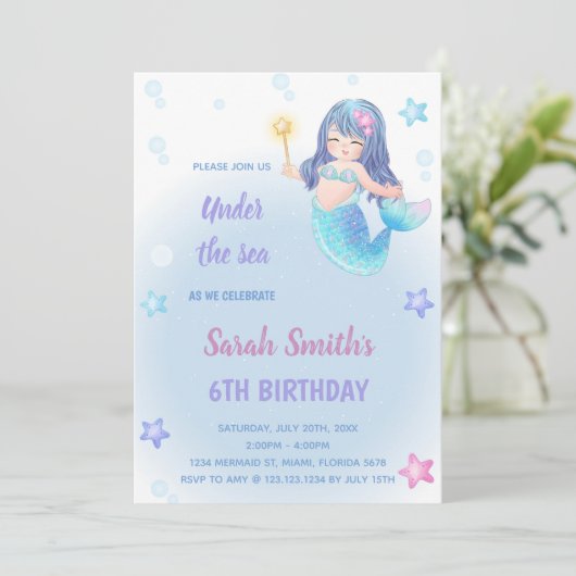 Magisch onder het Zee Uitnodigingen voor meisjes (Staand voorkant)