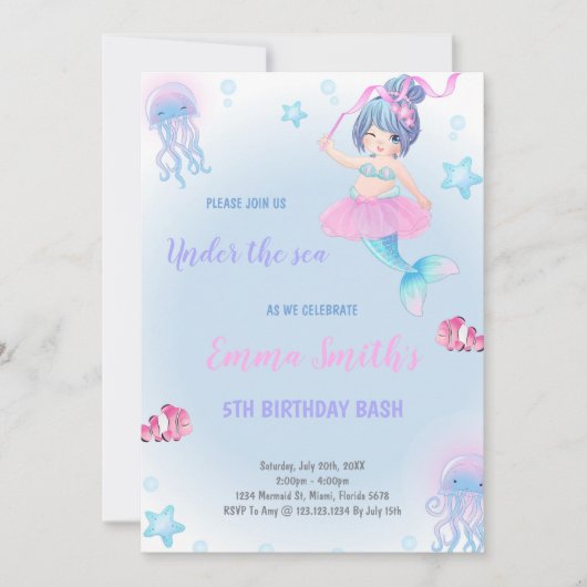 Magisch onder het Zee Uitnodigingen voor Meisjes (Voorkant)