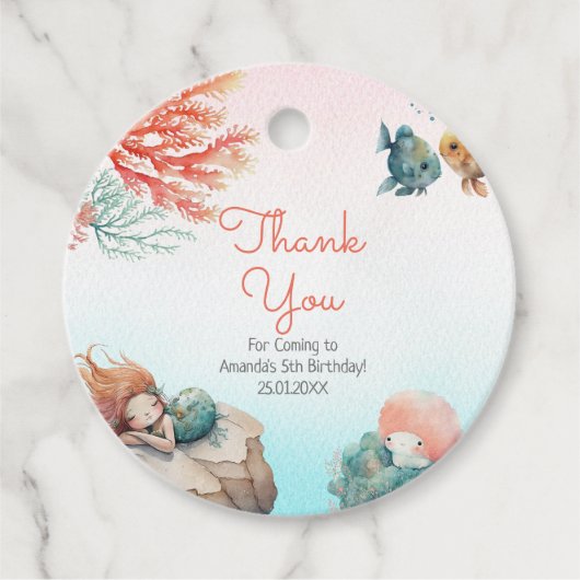 Magisch onder het Zee Waterverf verjaardagsfeestje Bedankjes Labels (Voorkant)