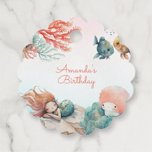 Magisch onder het Zee Waterverf verjaardagsfeestje Bedankjes Labels (Achterkant)