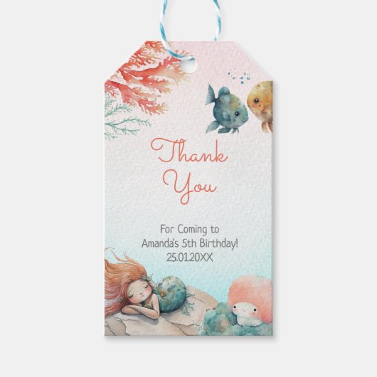 Magisch onder het Zee Waterverf verjaardagsfeestje Cadeaulabel (Voorkant)