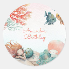 Magisch onder het Zee Waterverf verjaardagsfeestje Ronde Sticker