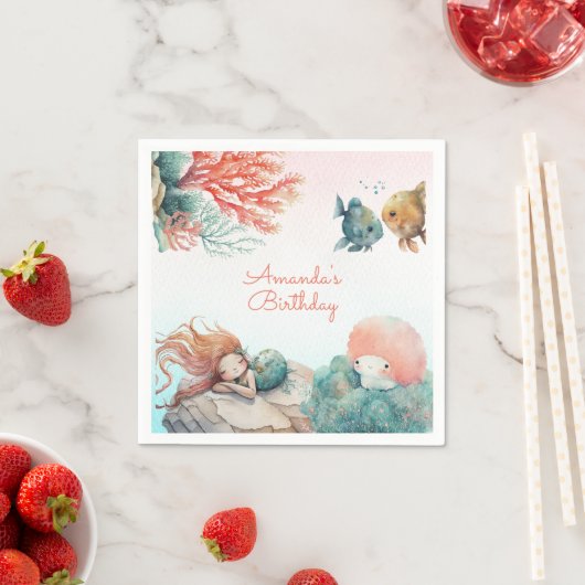 Magisch onder het Zee Waterverf verjaardagsfeestje Servet (Insitu)