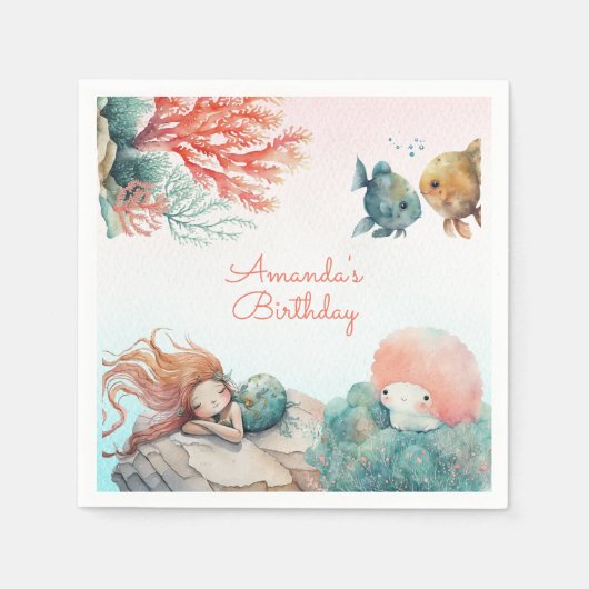 Magisch onder het Zee Waterverf verjaardagsfeestje Servet (Voorkant)