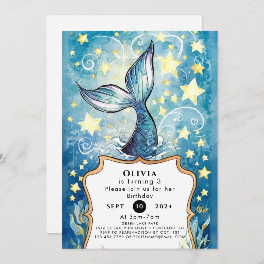 Magisch Onder het Zee Zeemeermin Verjaardag Kaart (Voorkant / Achterkant)