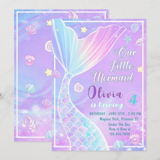 Magisch Onze Kleine Zeemeermin Verjaardag Uitnodig Kaart (Voorkant / Achterkant)