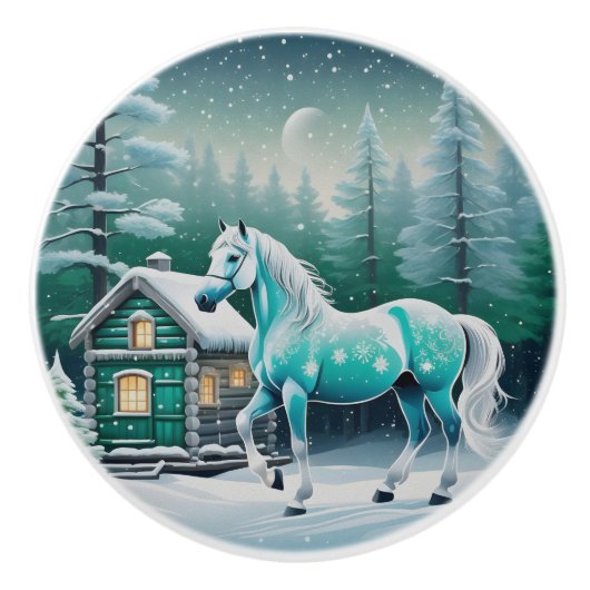 Magisch paard in betoverd bos keramische knop (Voorkant)