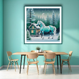 Magisch paard in betoverd bos poster