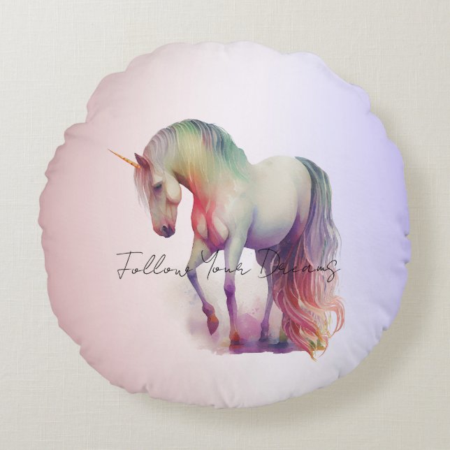 Magisch Paars Blush Ombre Unicorn Glitter Rond Kussen (Voorkant)
