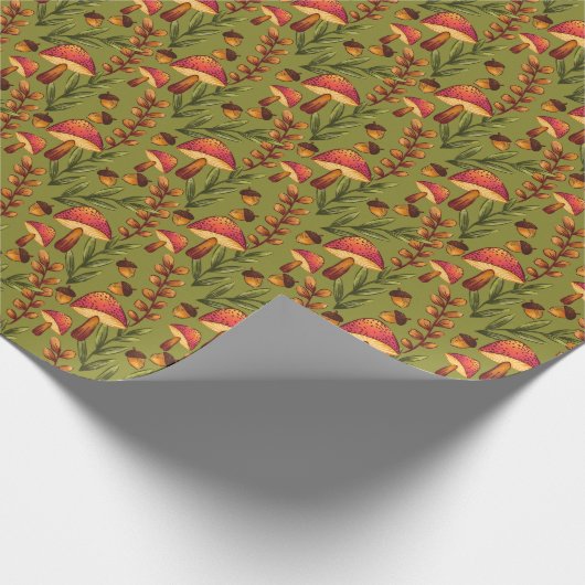 Magisch paddenstoelenbos op Olijfgroen Cadeaupapier (Hoek)