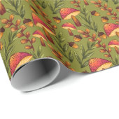Magisch paddenstoelenbos op Olijfgroen Cadeaupapier (Rol Hoek)