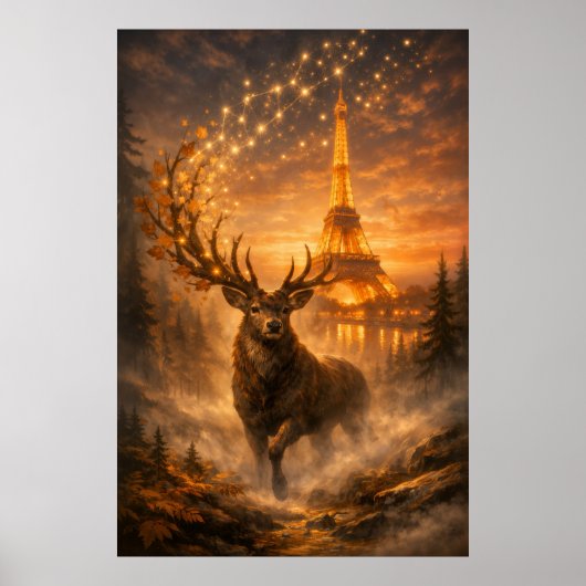 Magisch Parijs Hert Eiffeltoren Herfst Poster (Voorkant)