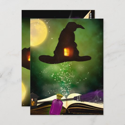 Magisch Pet & Magische Spell Book Whimsical Hallow Briefkaart (Voorkant / Achterkant)