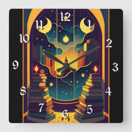 Magisch rijk van boeken vierkante klok