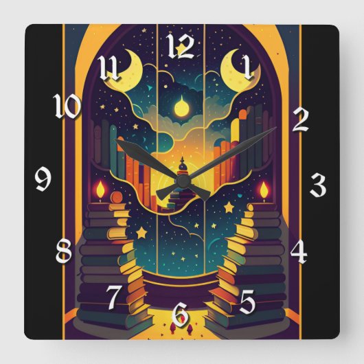 Magisch rijk van boeken vierkante klok (Voorkant)