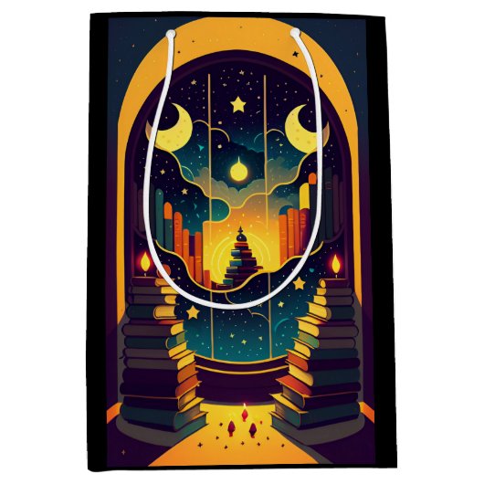 Magisch rijk van boeken zwart medium cadeauzakje (Voorkant)