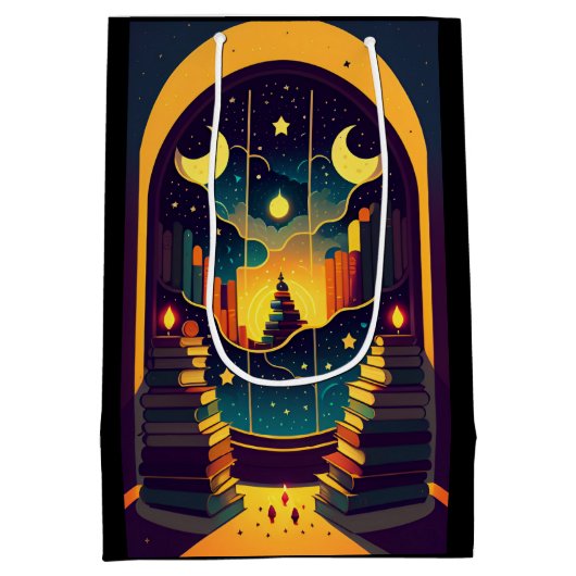 Magisch rijk van boeken zwart medium cadeauzakje (Achterkant)