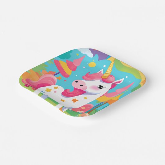 Magisch Roze Eenhoorn Verjaardagspapier Bord (Gebogen)
