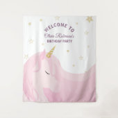 Magisch Roze Gouden Eenhoorn Verjaardag Achtergron Wandkleed (Voorkant)