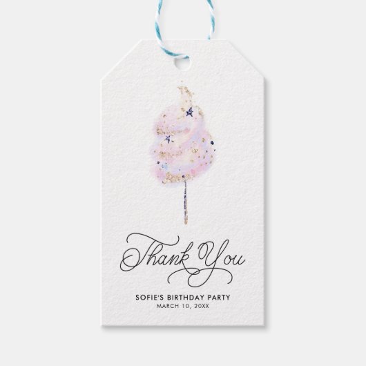 Magisch Roze katoenachtig Snoep en Glitter Dank u Cadeaulabel (Voorkant)