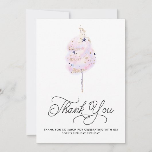 Magisch Roze katoenachtig Snoep en Glitter Dank u Kaart (Voorkant)