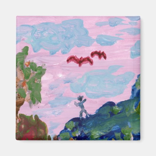 Magisch roze landschap met figuren (detail) magnee magneet (Voorkant)