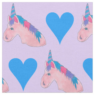 Magisch Roze Paars Blauw Heart Unicorn Fairytale Stof