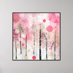 Magisch Roze Winter Zangvogelreservaat Canvas Afdruk