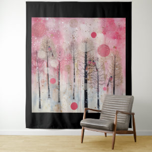 Magisch Roze Winter Zangvogelreservaat Wandkleed