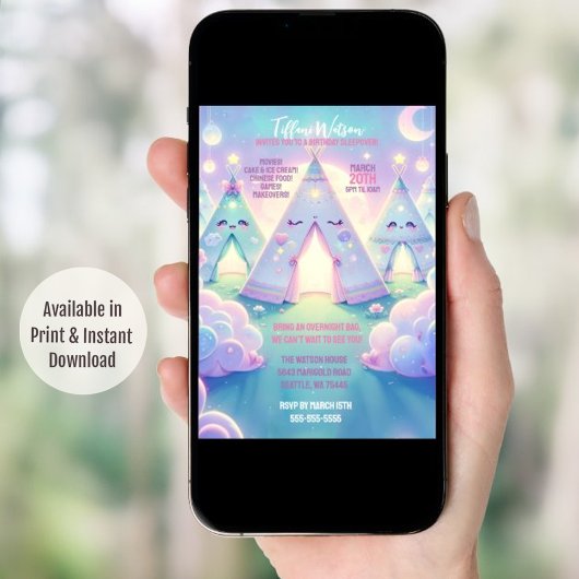 Magisch Schattige Sleepover Verjaardagsfeest Kaart