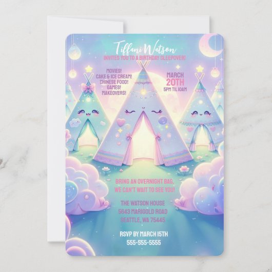 Magisch Schattige Sleepover Verjaardagsfeest Kaart (Voorkant)