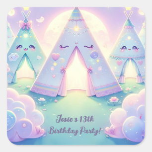 Magisch Schattige Sleepover Verjaardagsfeest Vierkante Sticker