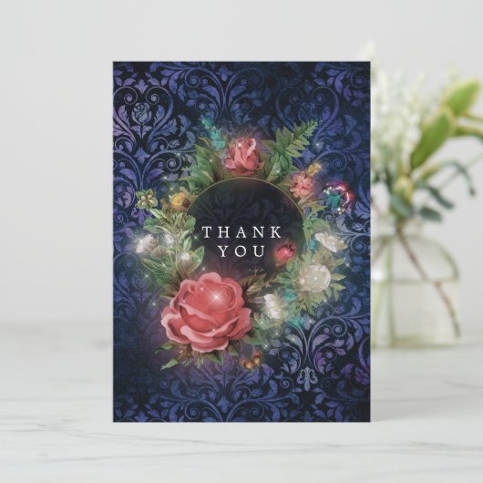 Magisch sprankelend bloemig  Baby shower Bedankkaart (Staand voorkant)