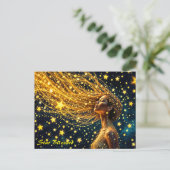 Magisch sterrenportret van gouden fantasievrouw briefkaart (Staand voorkant)