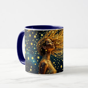 Magisch sterrenportret van gouden fantasievrouw mok
