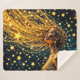 Magisch sterrenportret van gouden fantasievrouw sherpa deken