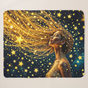 Magisch sterrenportret van gouden fantasievrouw sherpa deken