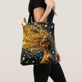 Magisch sterrenportret van gouden fantasievrouw tote bag