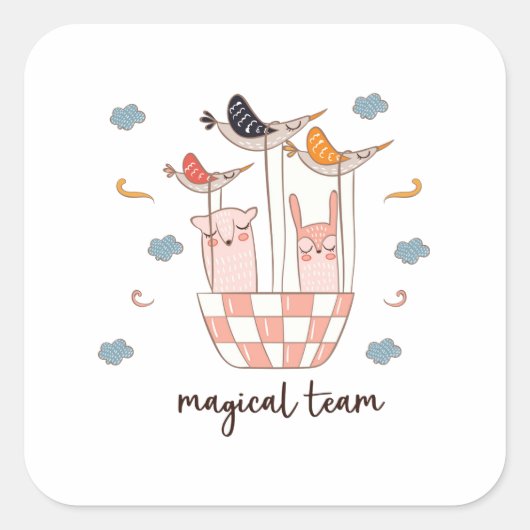 Magisch Team Konijn Vierkante Sticker (Voorkant)